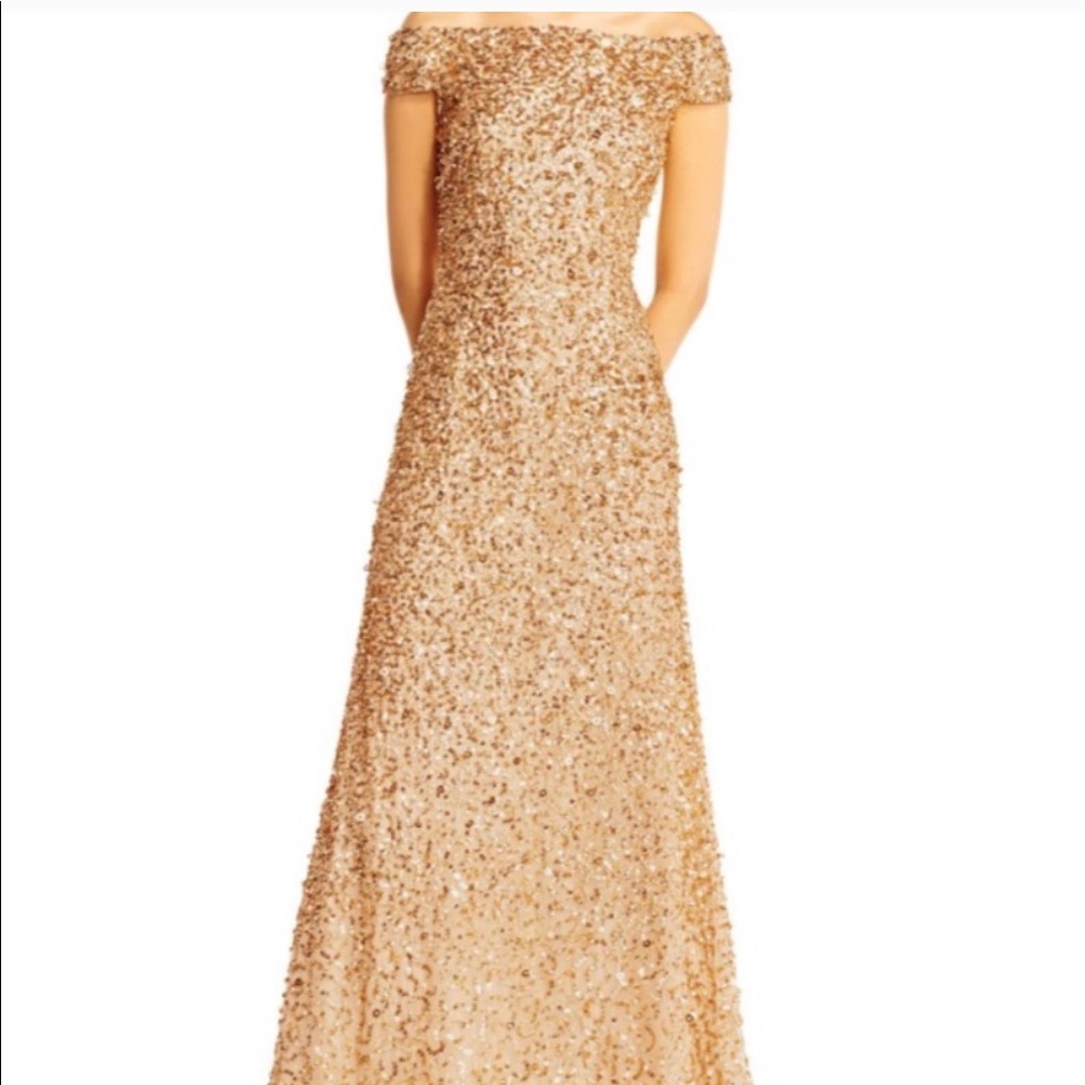 Adrianna Papell Off The Shoulder Sequin Gown